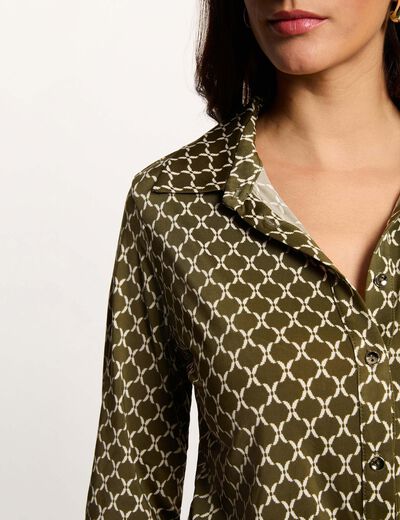 Camisa con cuello vuelto verde caqui mujer