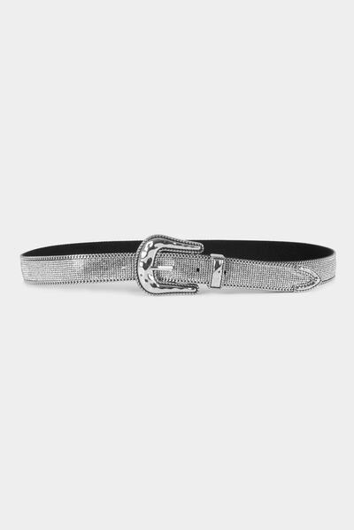 Cinturón con strass plateado mujer
