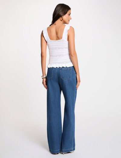 Jersey ajustado cuello cuadrado blanco mujer