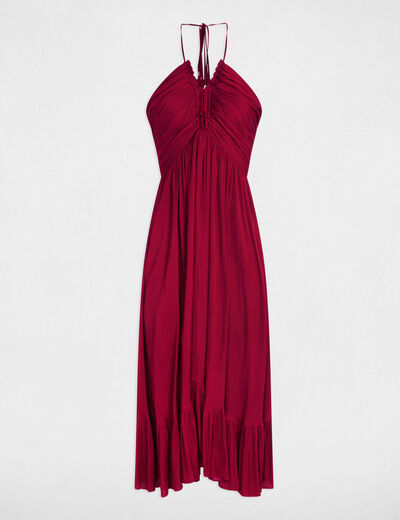 Vestido midi recto de satén rojo oscuro mujer