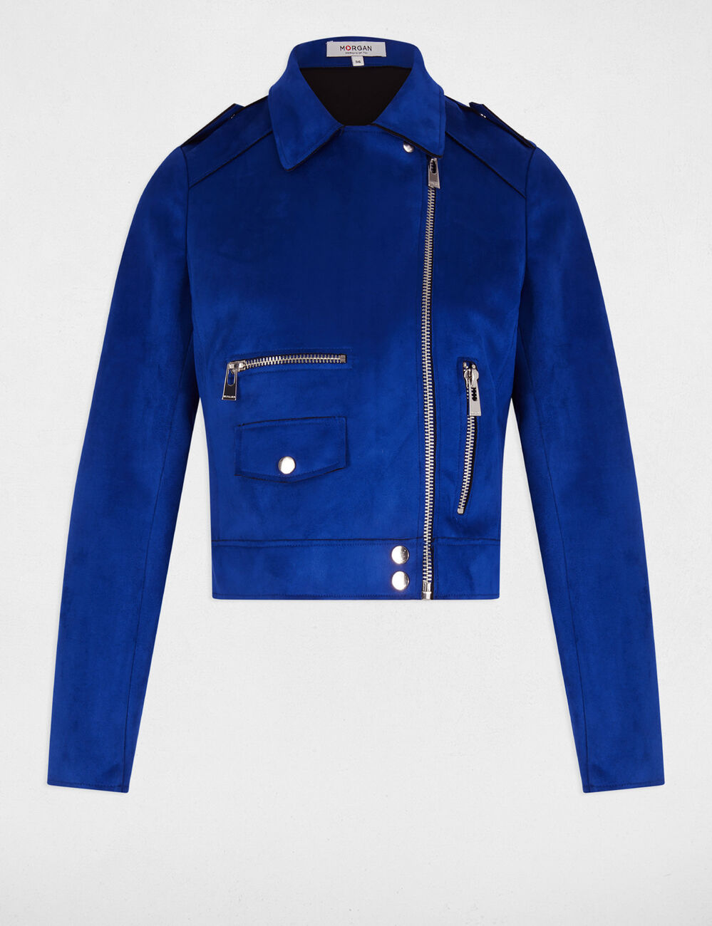 Chaqueta corta antelina azul eléctrico mujer
