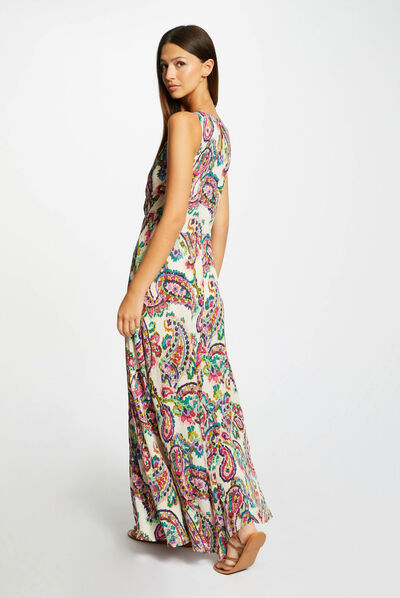 Vestido largo acampanado estampado multico mujer