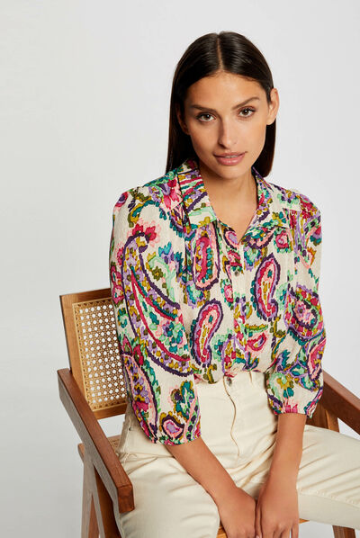 Camisa manga 3/4 estampado de cachemira multico mujer