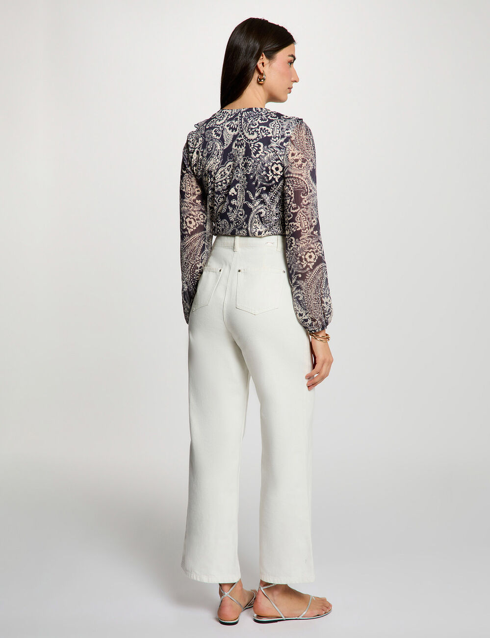 Blusa de gasa con cuello en v blanco mujer