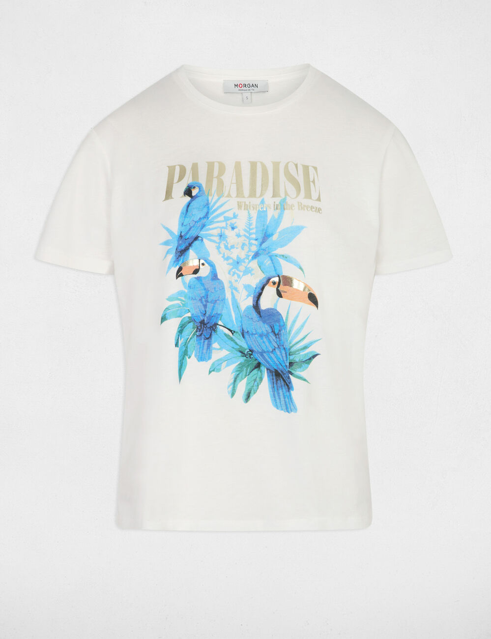 Camiseta estampada cuello redondo blanco mujer