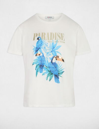 Camiseta estampada cuello redondo blanco mujer