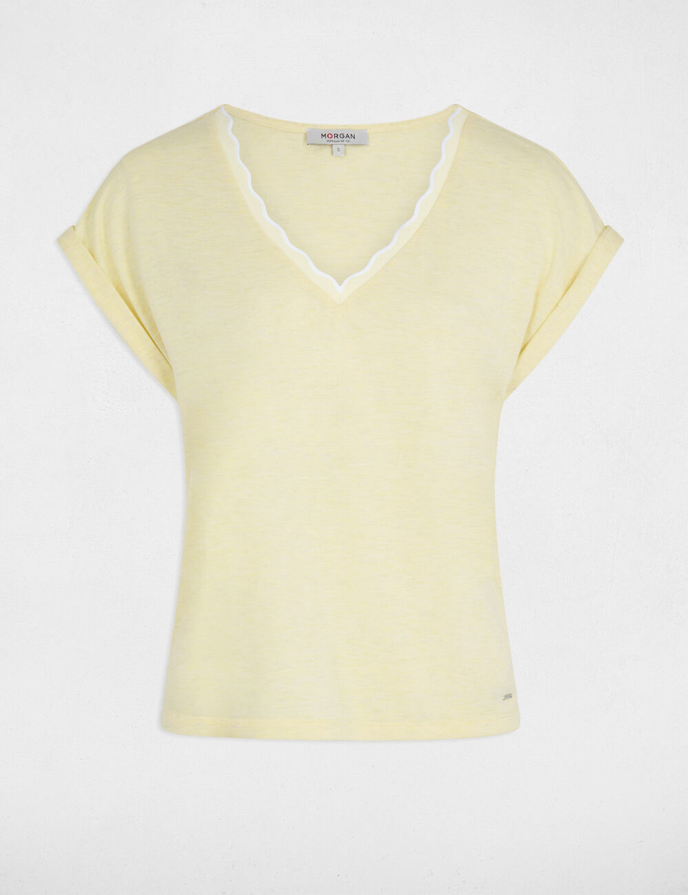 Camiseta cuello v manga corta amarillo pastel mujer
