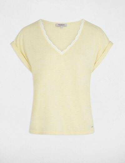 Camiseta cuello v manga corta amarillo pastel mujer