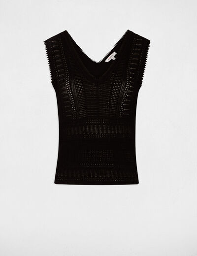 Jersey calado sin mangas negro mujer
