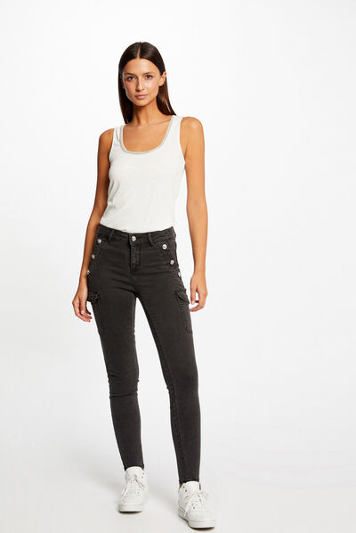Vaquero cargo skinny con botones gris moyen mujer