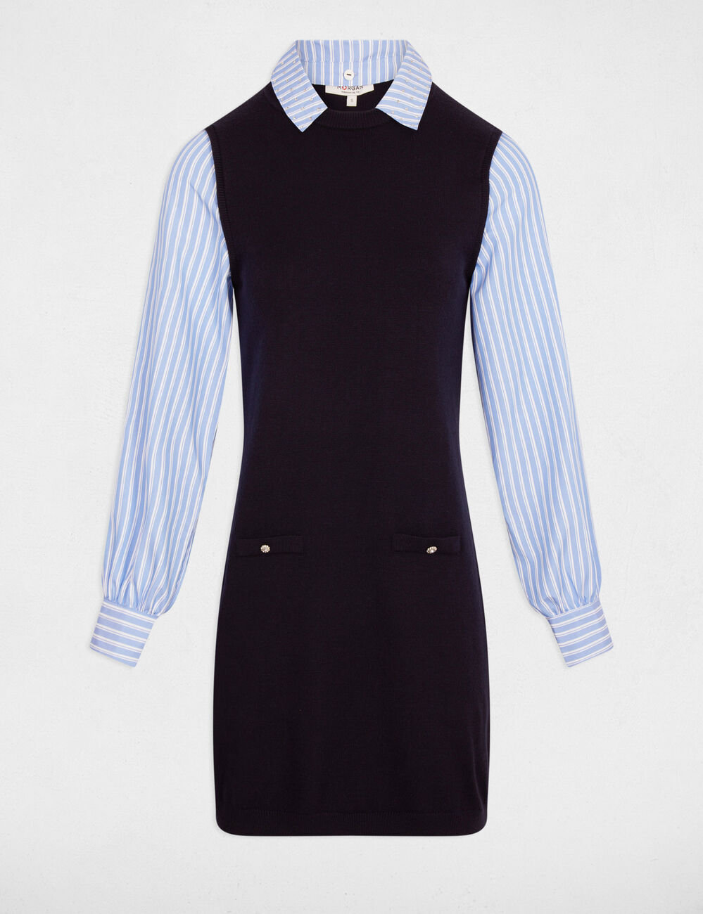 Vestido corto de punto ajustado azul marino mujer