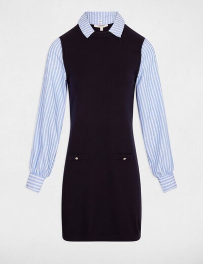 Vestido corto de punto ajustado azul marino mujer