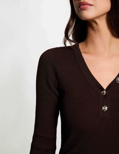 Jersey cuello v fantas&iacute;a marr&oacute;n oscuro mujer