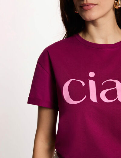 Camiseta de cuello redondo ciruela mujer