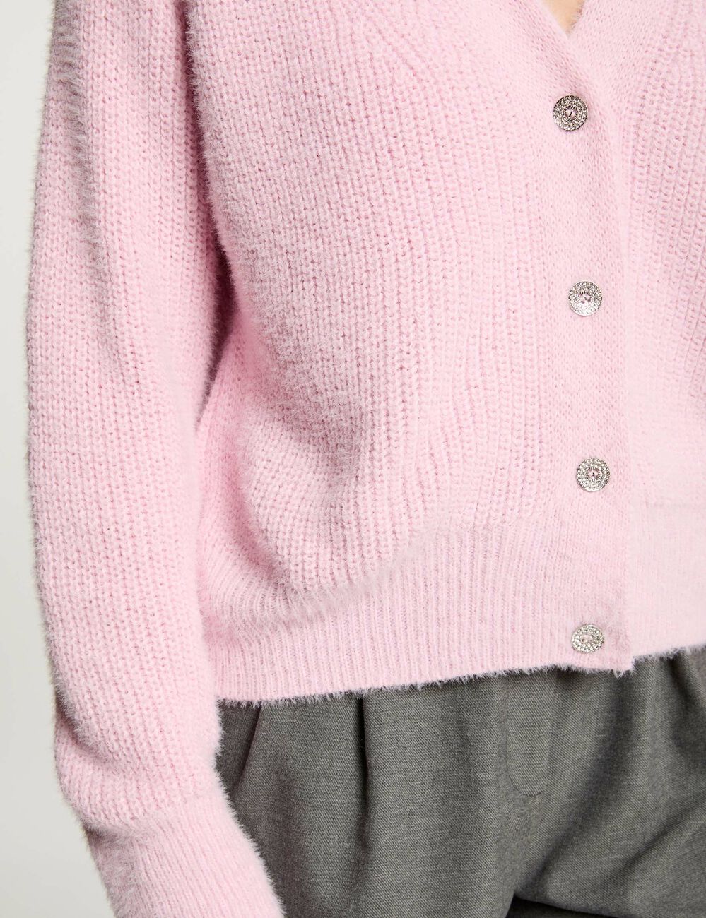 Cárdigan manga larga rosa pastel mujer