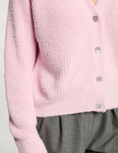 Cárdigan manga larga rosa pastel mujer
