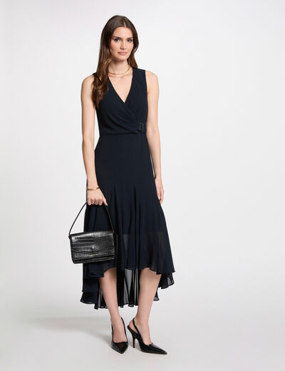 Vestido midi recto holgado azul marino mujer