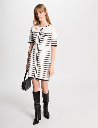 Vestido punto corto con rayas blanco mujer