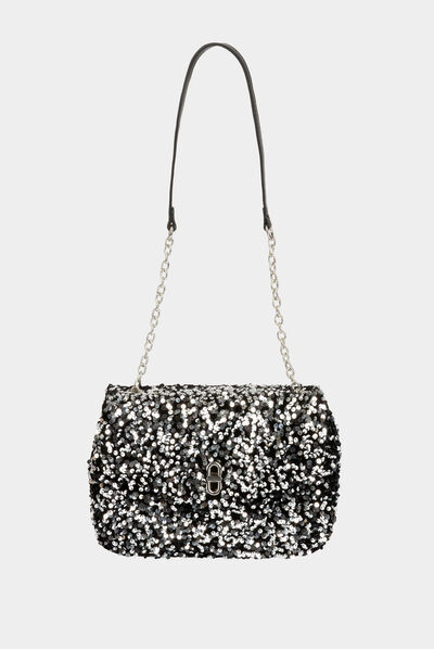 Bolso cartera de mano con lentejuelas plateado mujer