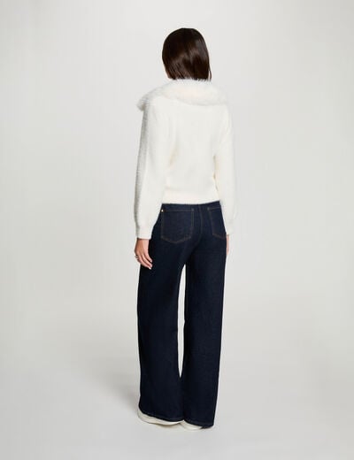 Chaqueta con cuello de piel marfil mujer