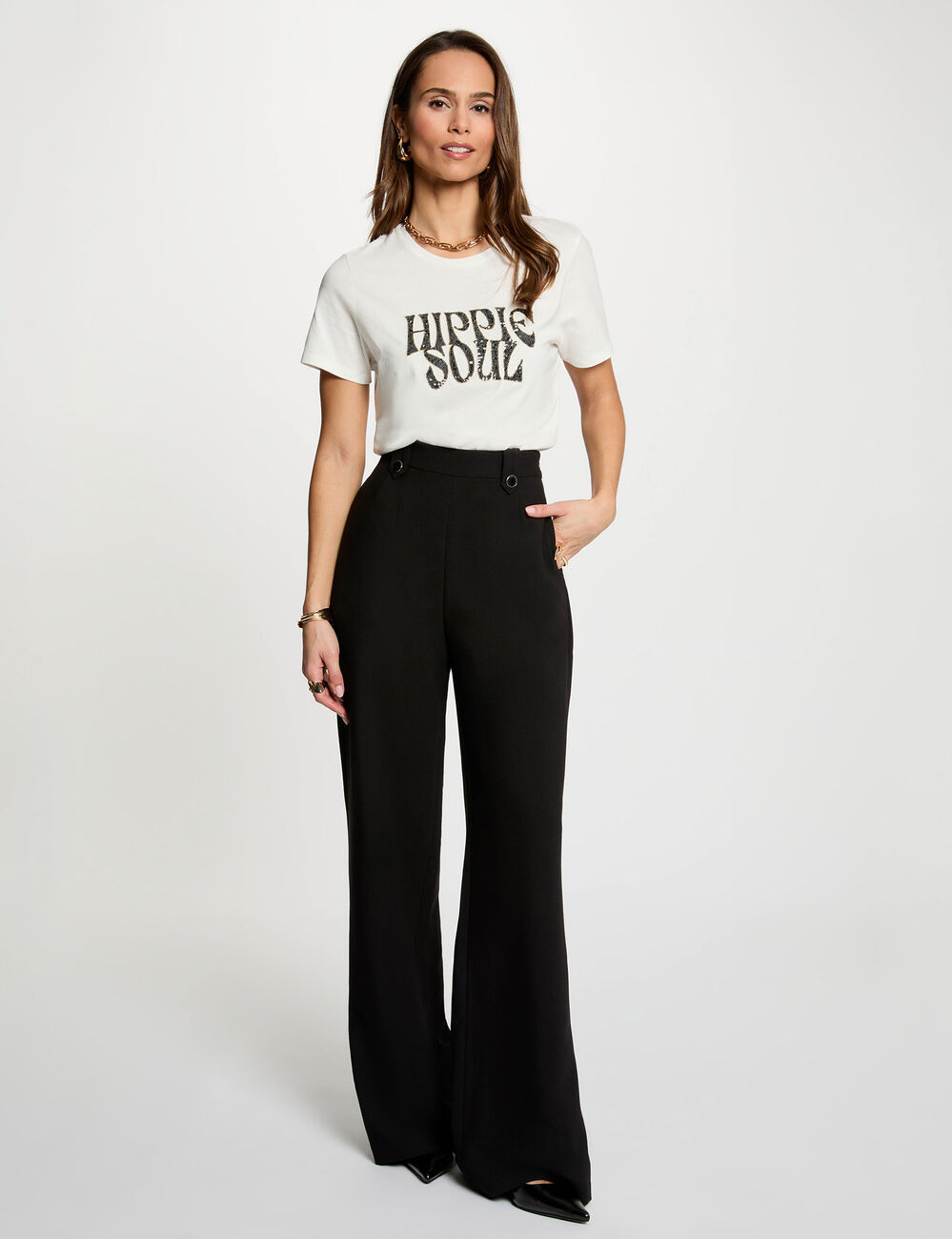 Camiseta bordada con lentejuelas blanco mujer