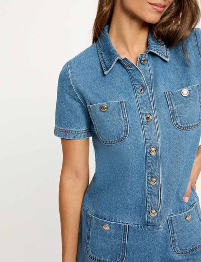Vestido corto recto denim doble stone mujer