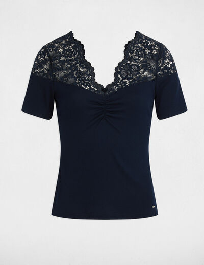 Camiseta manga corta azul marino mujer