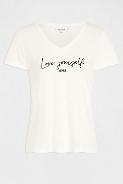 Camiseta de manga corta con mensaje crudo mujer