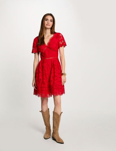 Vestido patinadora bordado rojo mujer