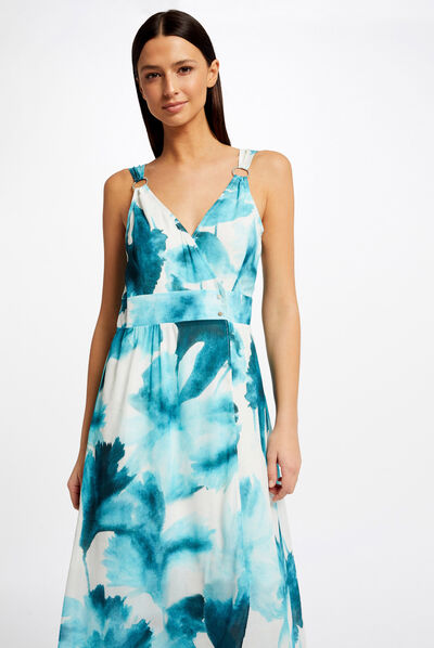 Vestido largo cruzado estampado multicolor mujer