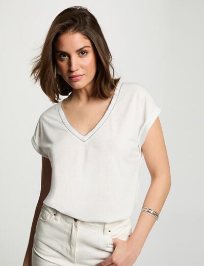 Camiseta de manga corta marfil mujer