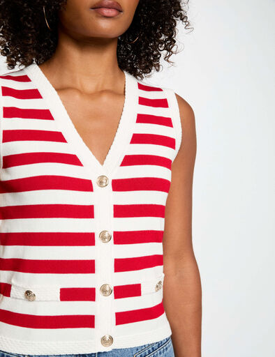 cardigan sin manga y rayas blanco mujer Cárdigan sin manga y rayas blanco mujer