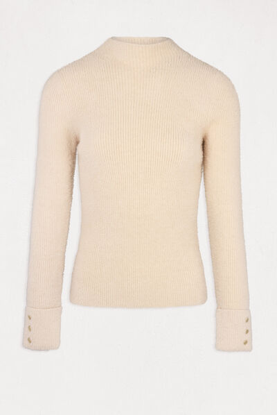 Jersey manga larga punto aterciopelado beige mujer