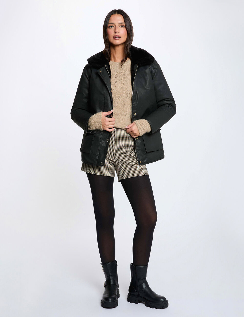 Parka reversible con revestimiento negro mujer