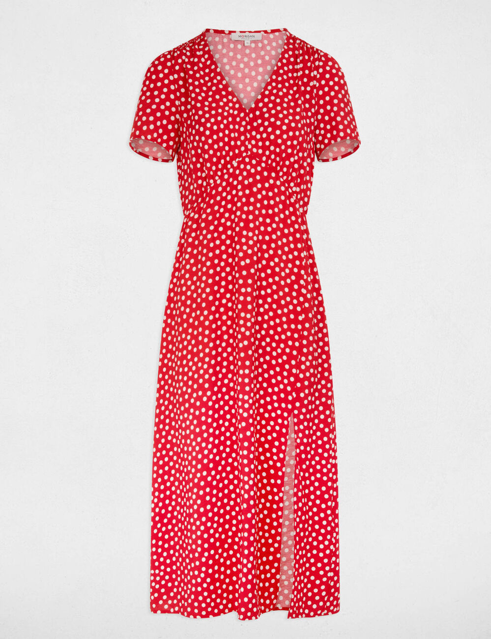 Vestido midi con cuello en V rojo mujer