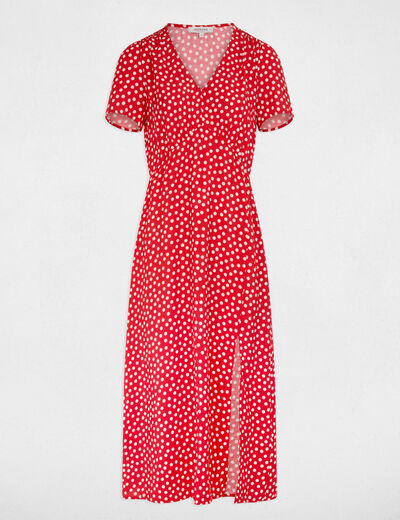 Vestido midi con cuello en V rojo mujer