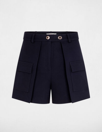 Short recto bolsillos solapa azul marino mujer