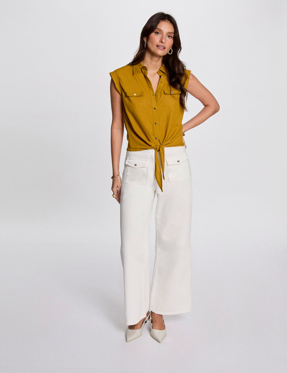Blusa sin mangas amarillo mostaza mujer