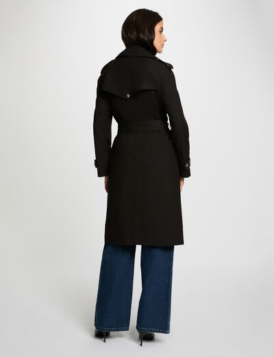 Trench largo con cinturón negro mujer