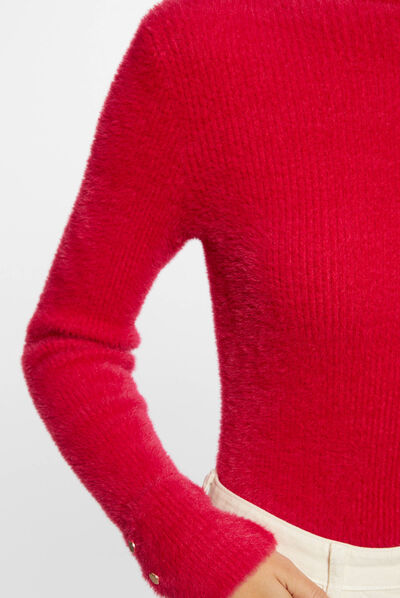 Jersey manga larga punto aterciopelado fucsia mujer