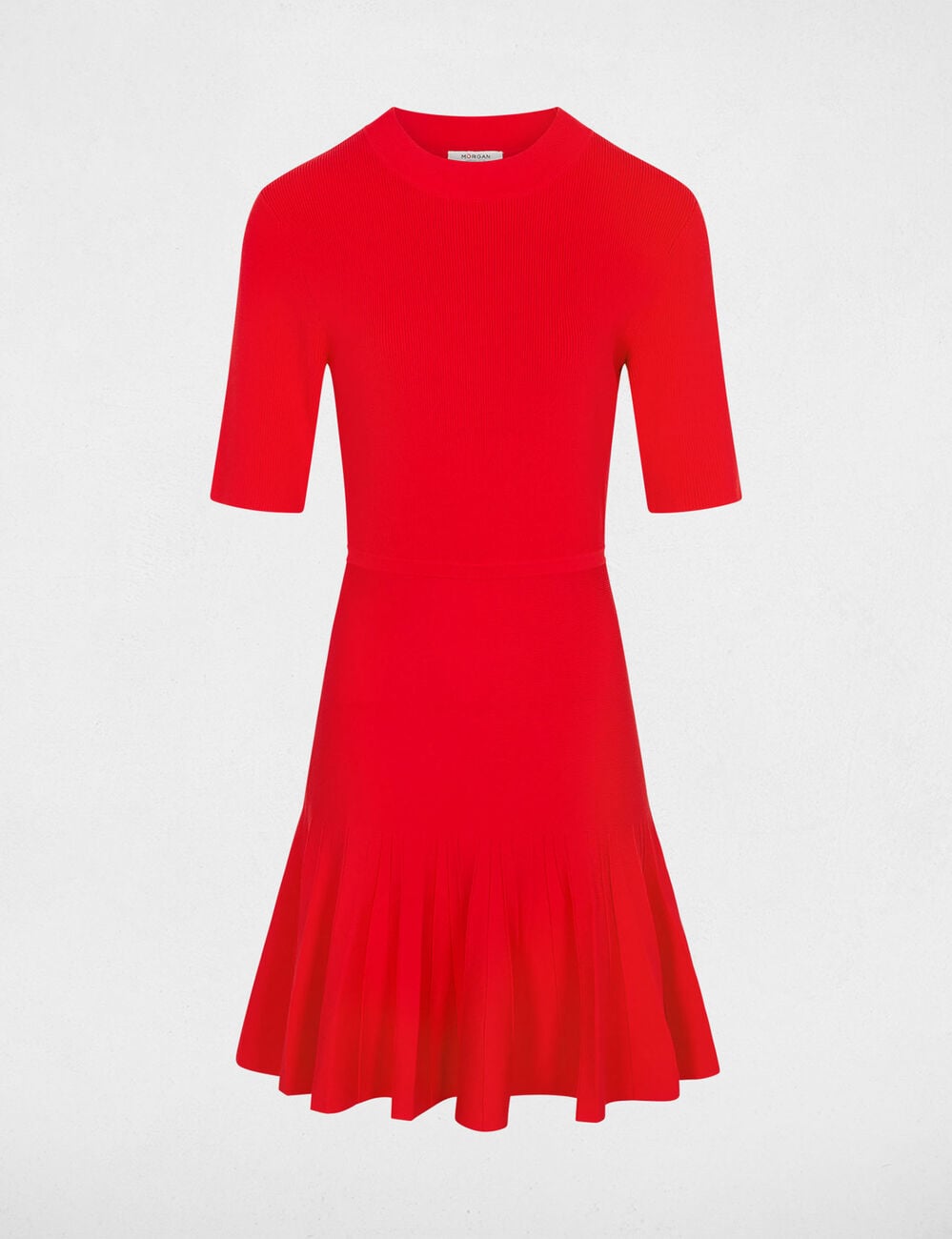Vestido de punto plisado rojo mujer