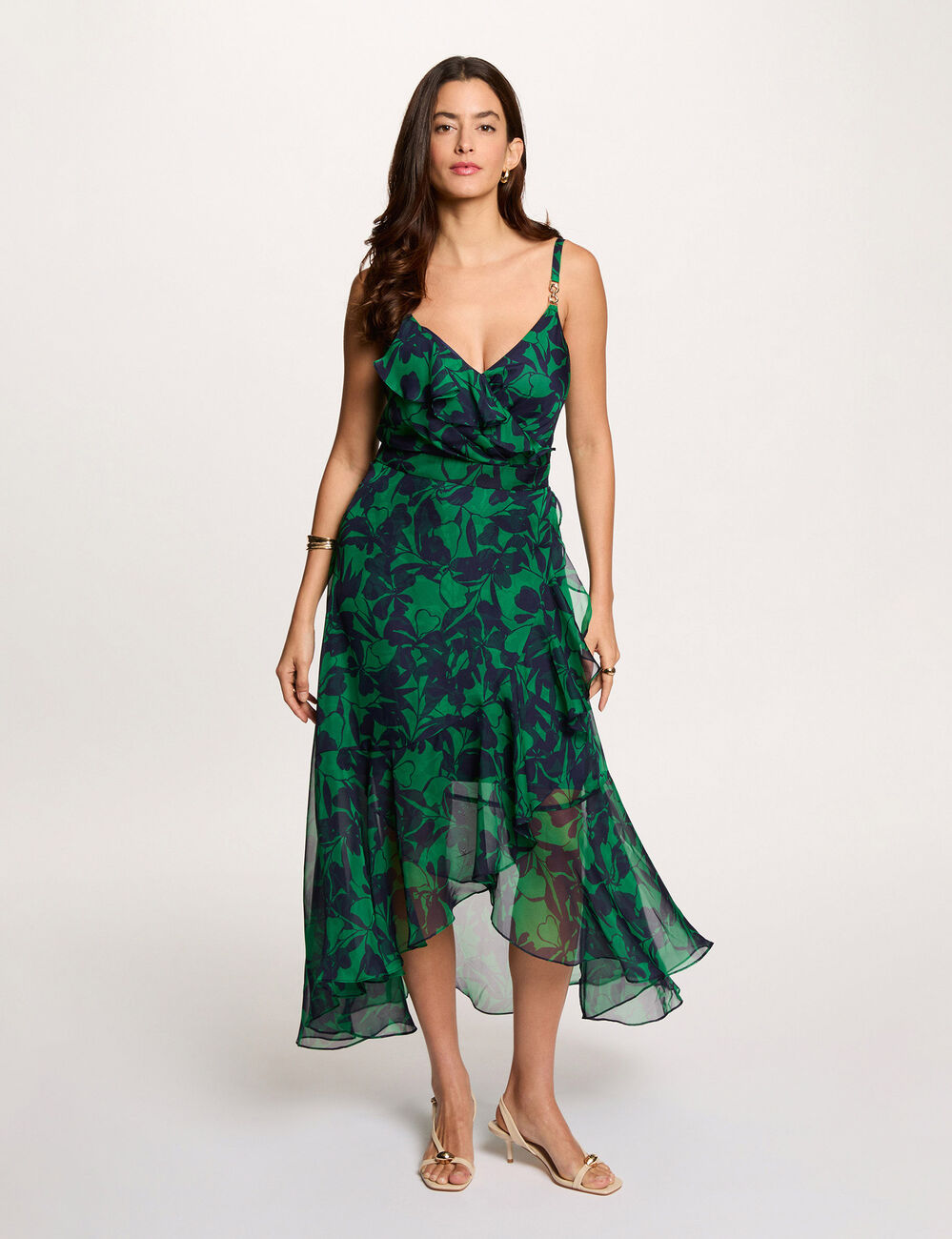 Vestido midi cruzado verde pradera mujer