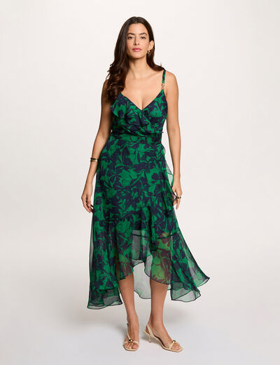 Vestido midi cruzado verde pradera mujer