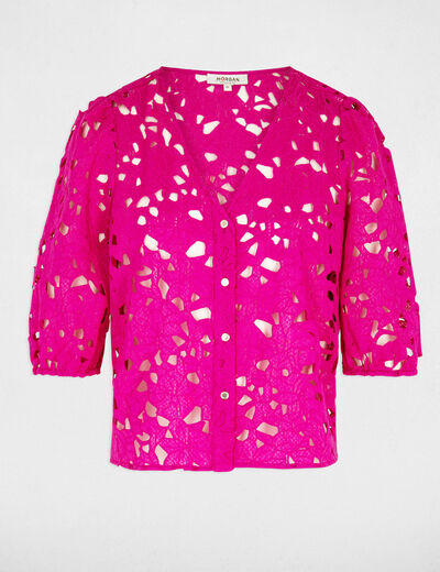 Camisa manga 3/4 de encaje rosa oscuro mujer