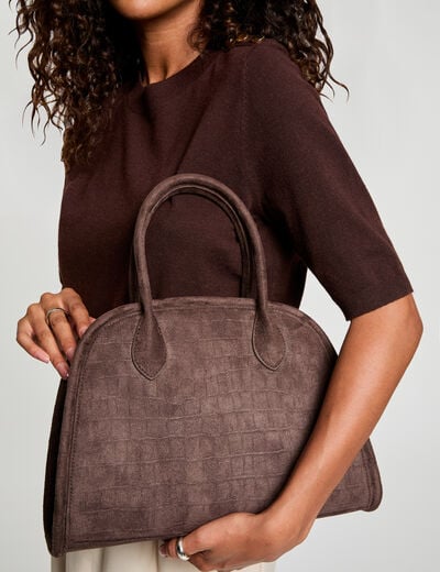 Bolso de ante efecto cocodrilo marr&oacute;n oscuro mujer