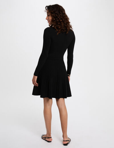 Vestido de punto con cuello redondo negro mujer