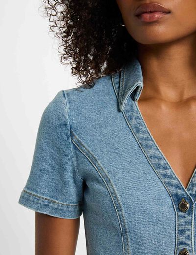 Vestido corto evasé vaquero denim stone mujer