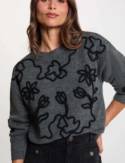 Jersey de cuello redondo fantas&iacute;a gris oscuro mujer