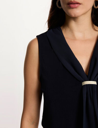 Camiseta con cuello lazada azul marino mujer