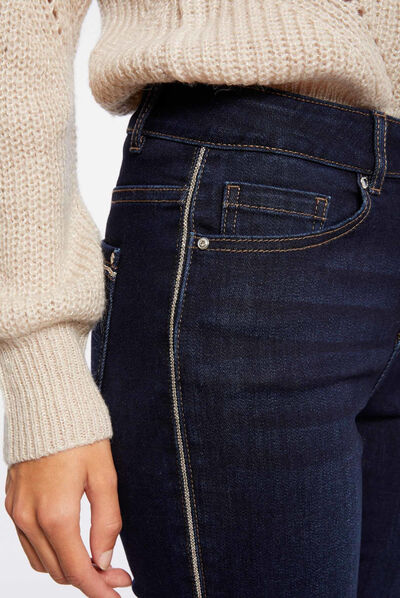 Vaquero slim con bandas strass vaquero sin tratar mujer